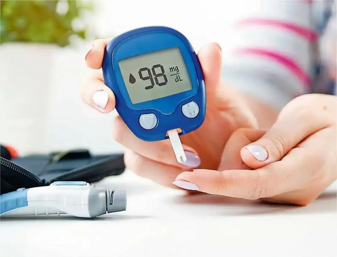 Blood sugar meter reading during diabetes care with a Chicago endocrinologist