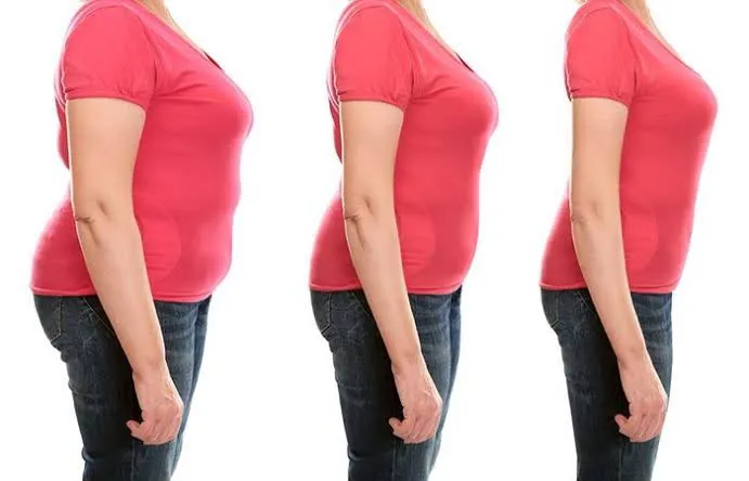 Side view showing gradual weight loss progress over time